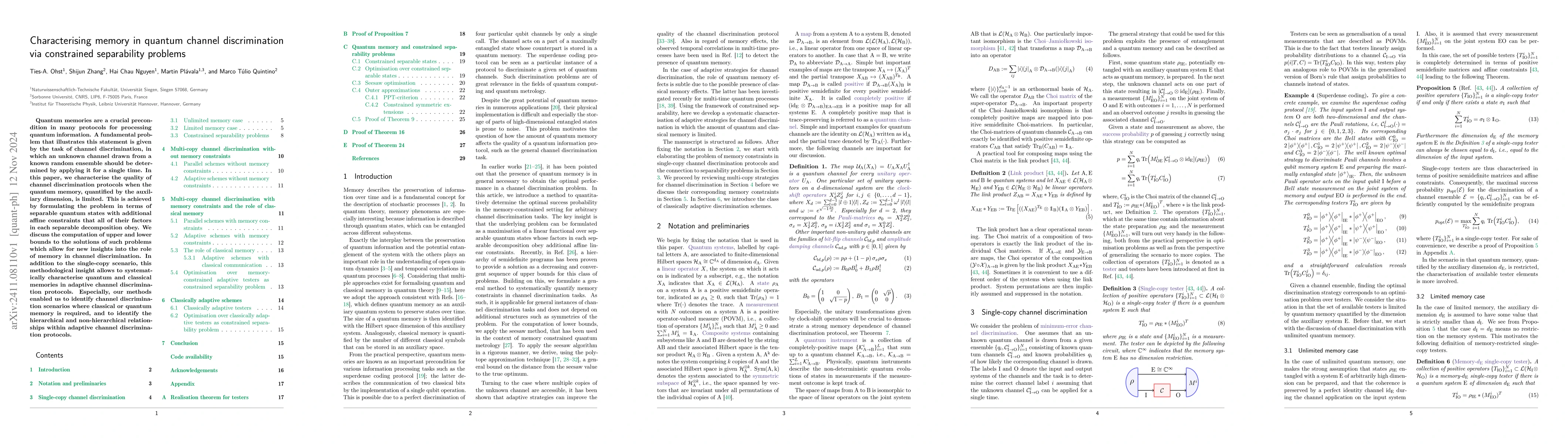 Thumbnail for Characterising memory in quantum channel discrimination via constrained
  separability problems