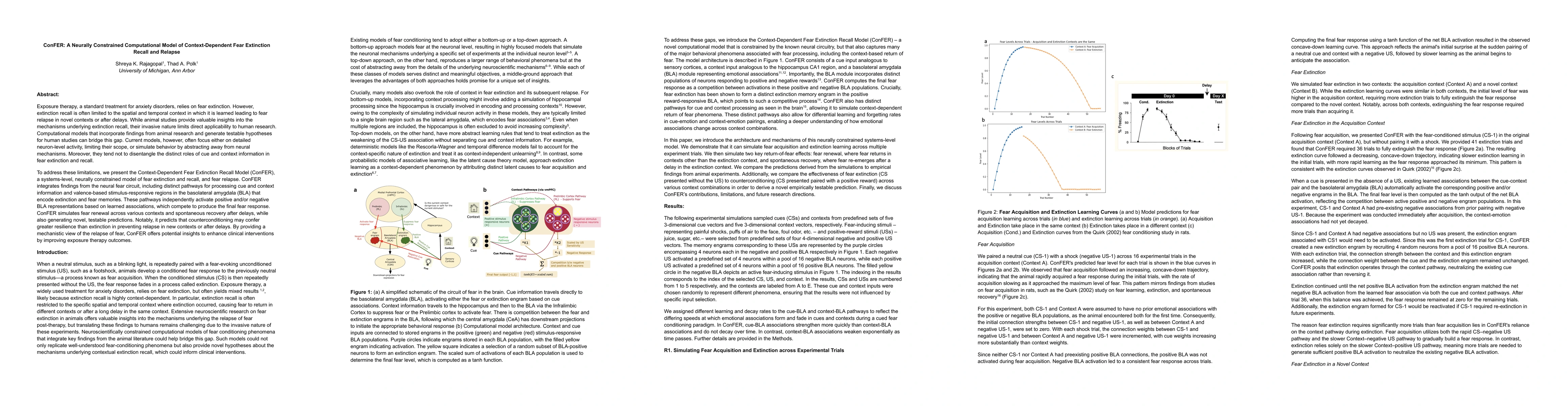 Thumbnail for ConFER: A Neurally Constrained Computational Model of Context-Dependent
  Fear Extinction Recall and Relapse