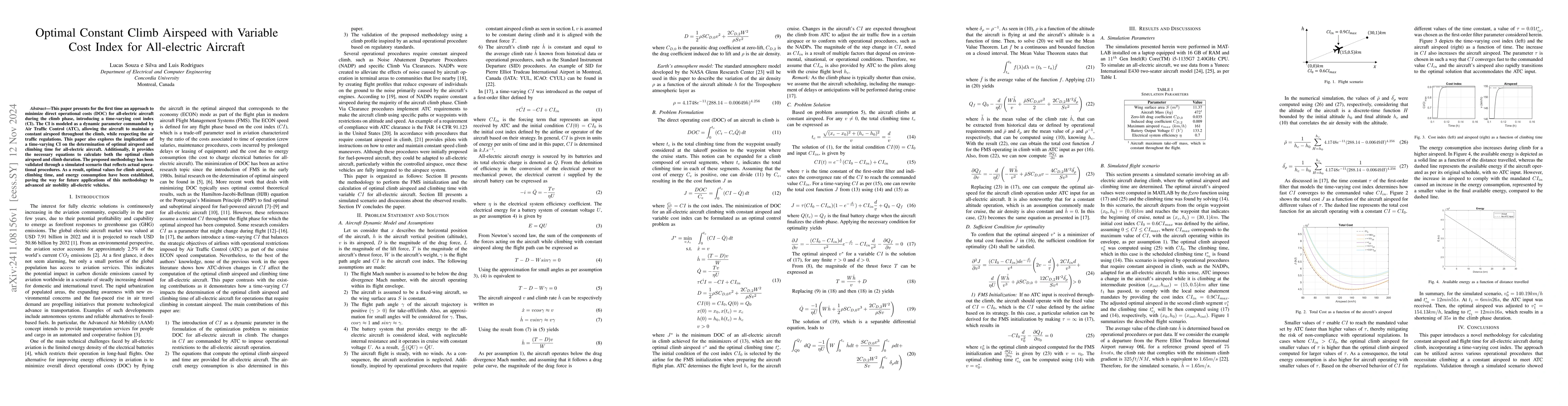 Thumbnail for Optimal Constant Climb Airspeed with Variable Cost Index for
  All-electric Aircraft
