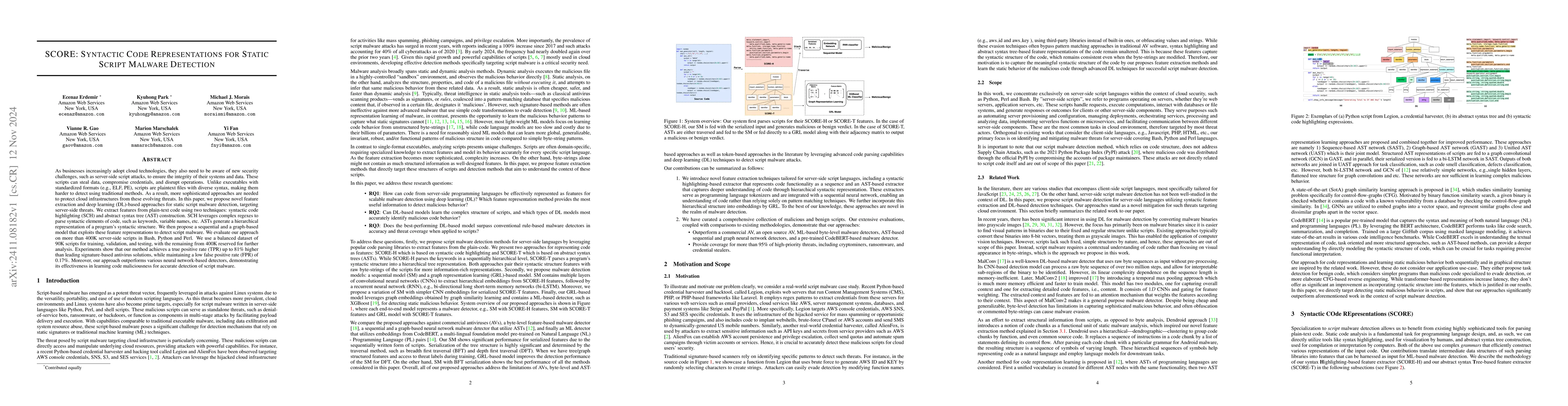 Thumbnail for SCORE: Syntactic Code Representations for Static Script Malware
  Detection