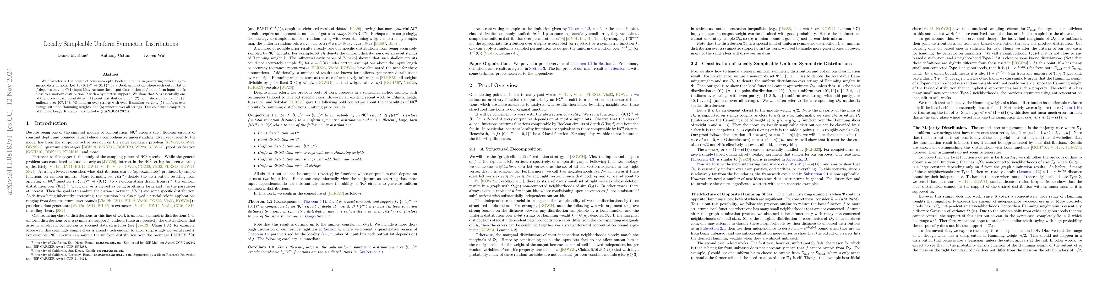 Thumbnail for Locally Sampleable Uniform Symmetric Distributions