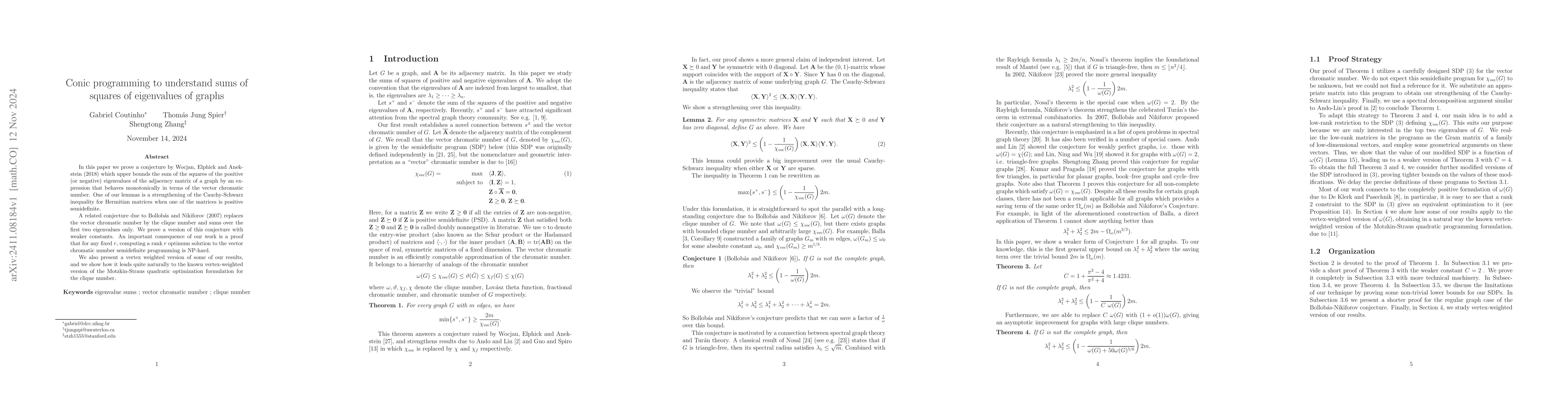 Thumbnail for Conic programming to understand sums of squares of eigenvalues of graphs
