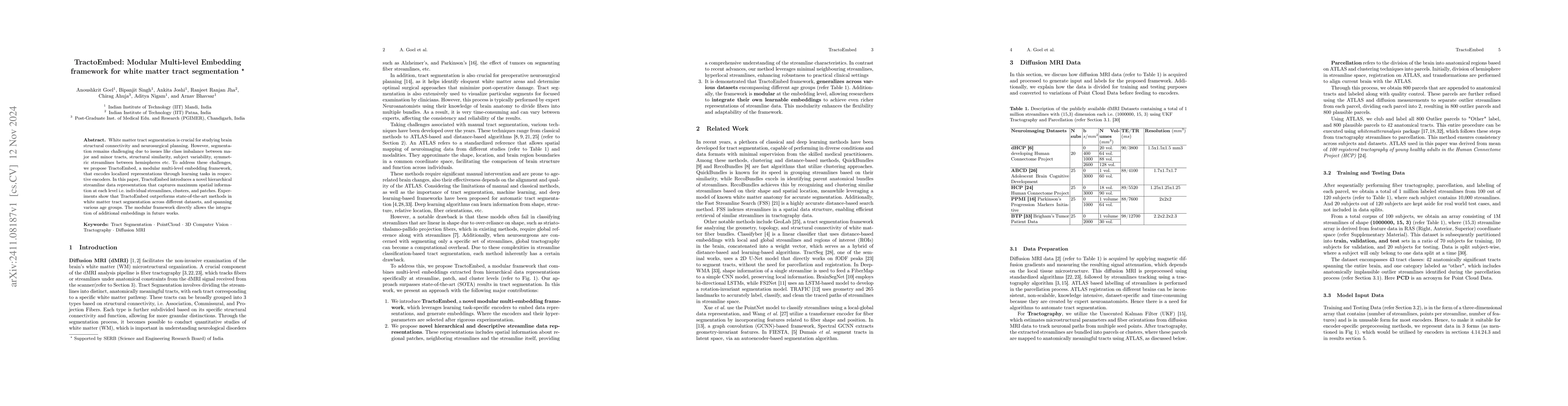 Thumbnail for TractoEmbed: Modular Multi-level Embedding framework for white matter
  tract segmentation