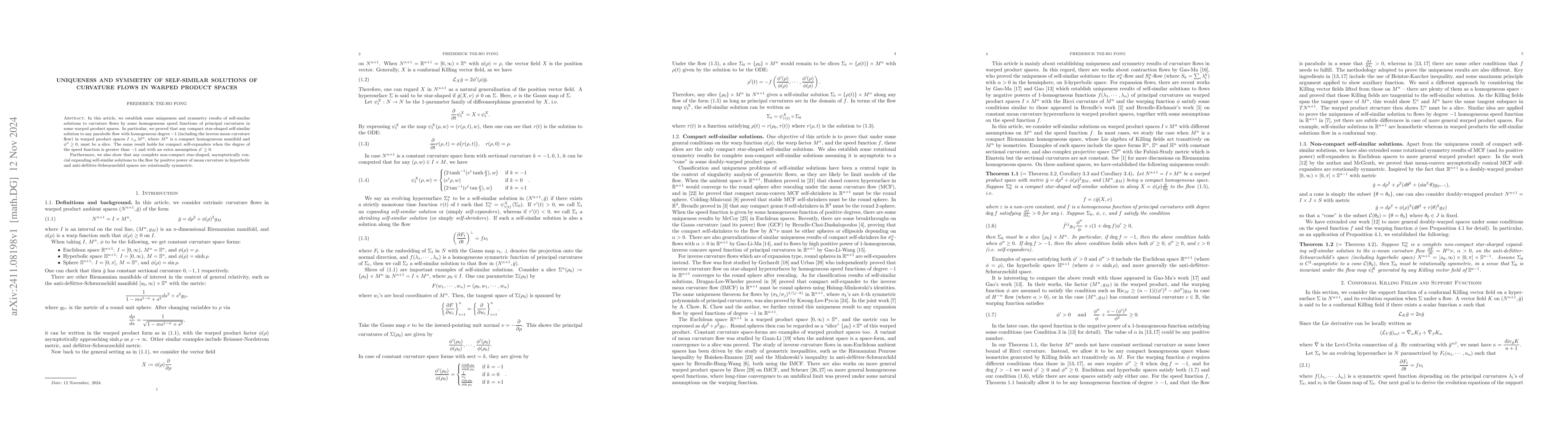 Thumbnail for Uniqueness and Symmetry of Self-Similar Solutions of Curvature Flows in
  Warped Product Spaces