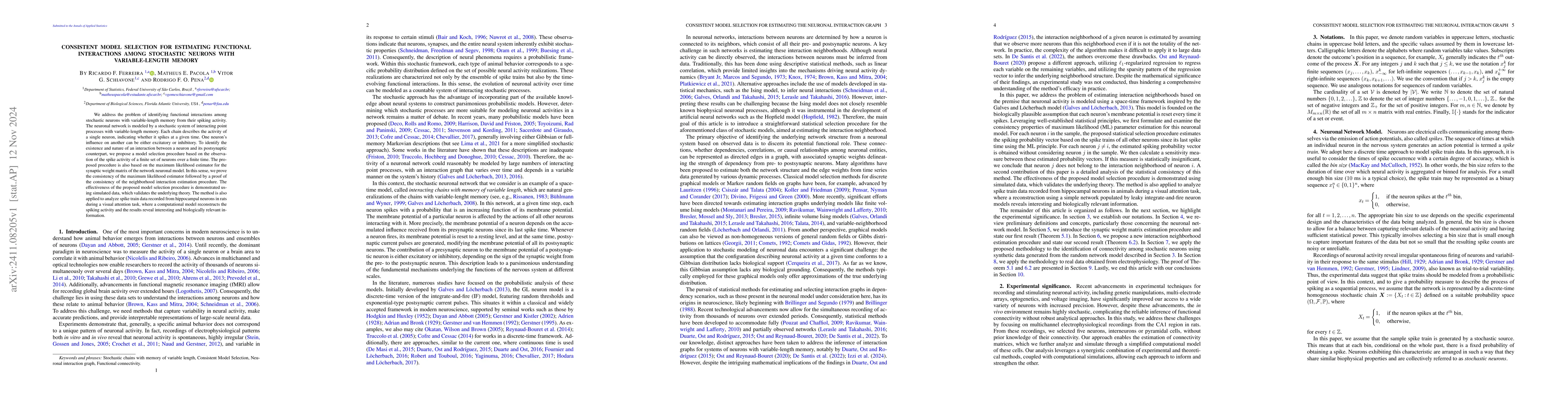 Thumbnail for Consistent model selection for estimating functional interactions among
  stochastic neurons with variable-length memory