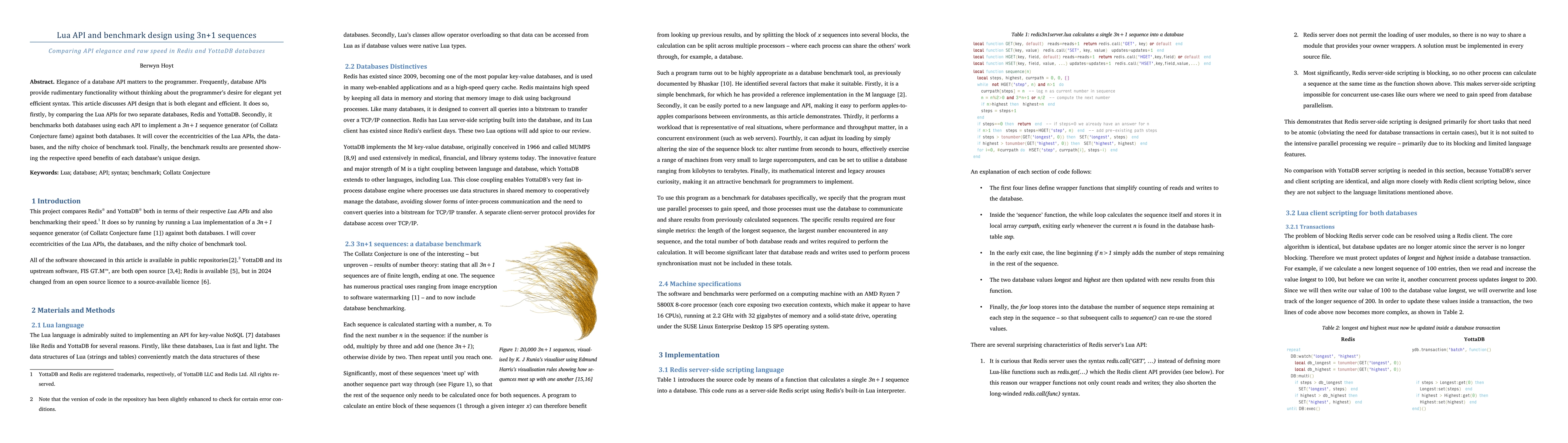 Thumbnail for Lua API and benchmark design using 3n+1 sequences: Comparing API
  elegance and raw speed in Redis and YottaDB databases