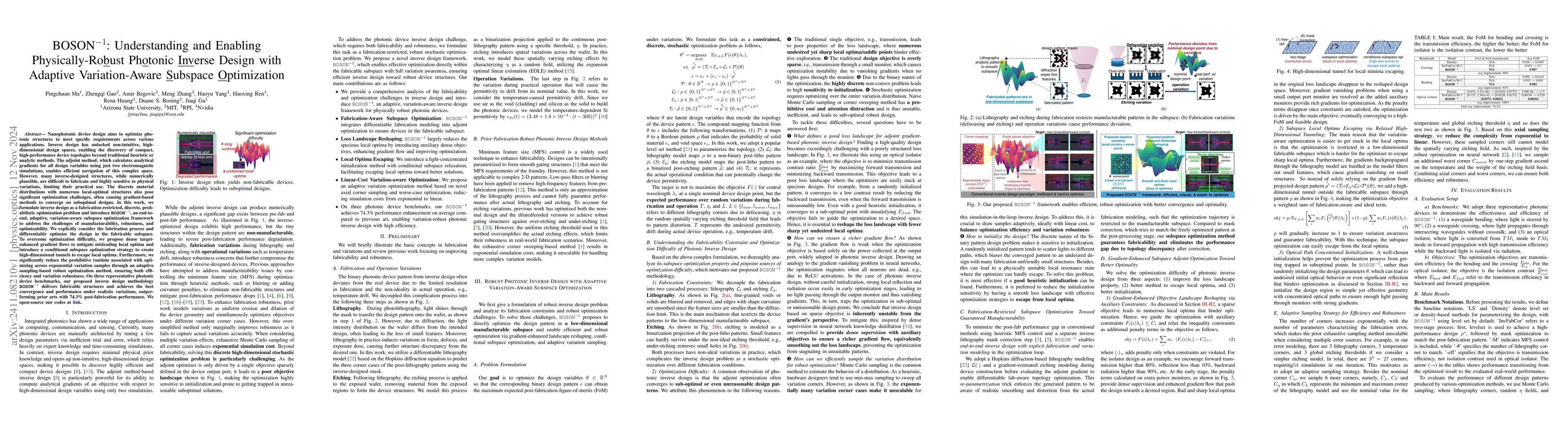 Thumbnail for BOSON$^{-1}$: Understanding and Enabling Physically-Robust Photonic
  Inverse Design with Adaptive Variation-Aware Subspace Optimization