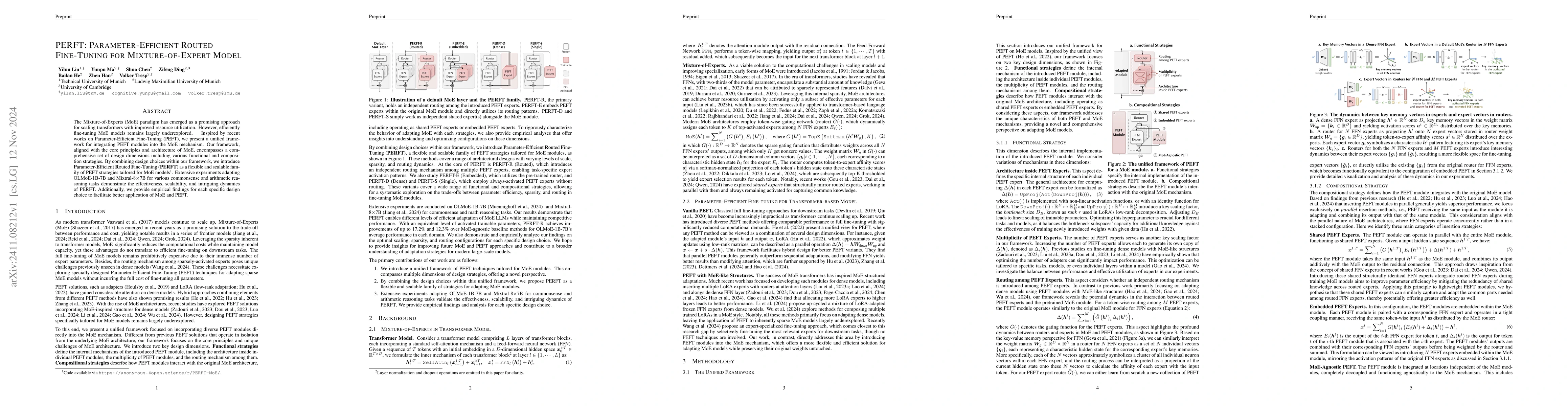 Thumbnail for PERFT: Parameter-Efficient Routed Fine-Tuning for Mixture-of-Expert
  Model