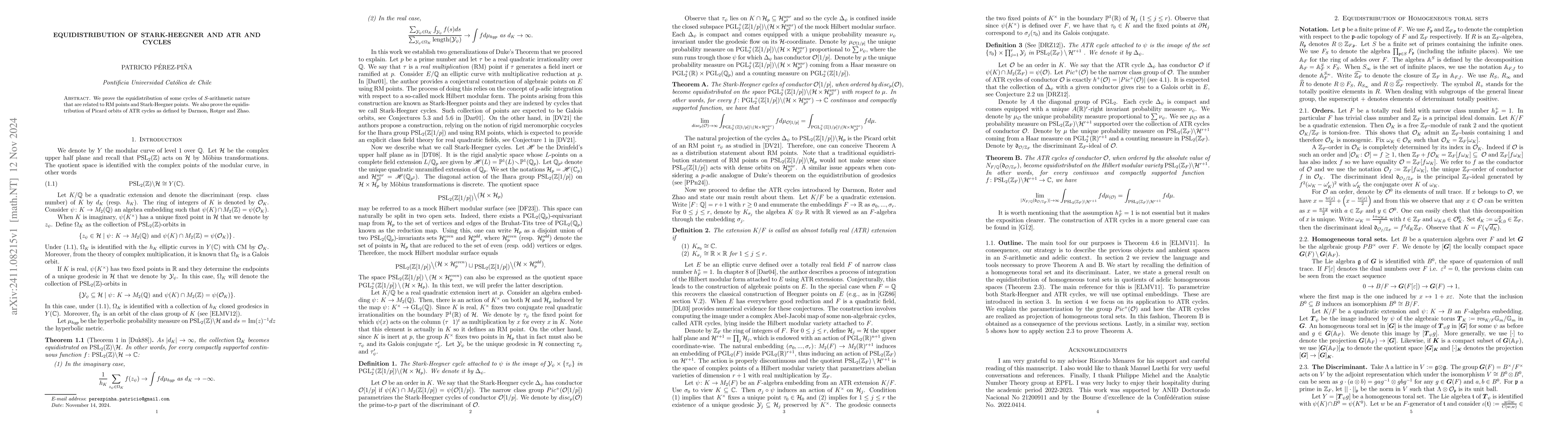 Thumbnail for Equidistribution of Stark-Heegner and ATR cycles