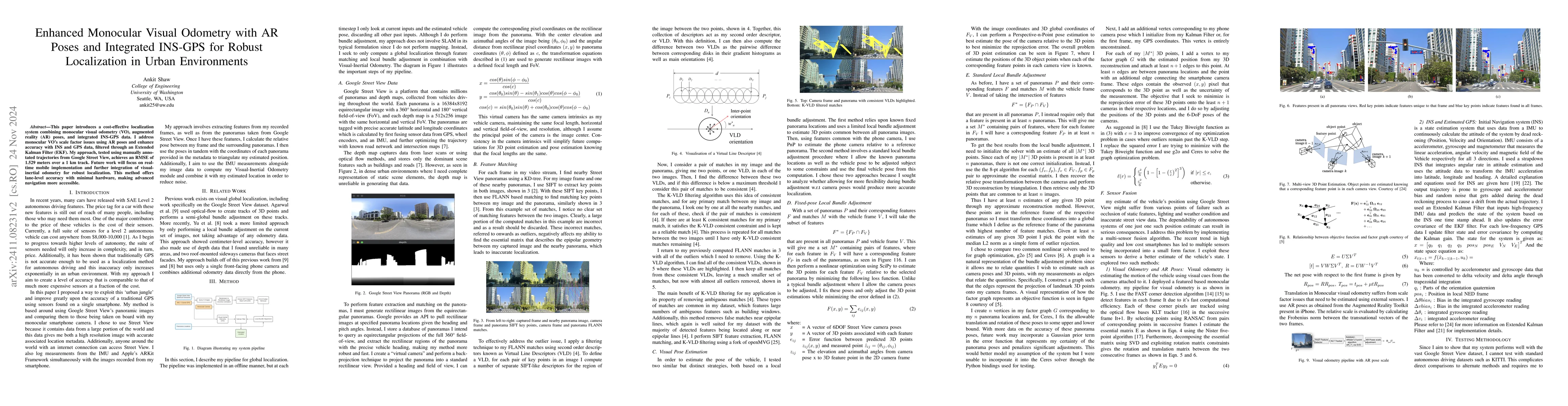 Thumbnail for Enhanced Monocular Visual Odometry with AR Poses and Integrated INS-GPS
  for Robust Localization in Urban Environments