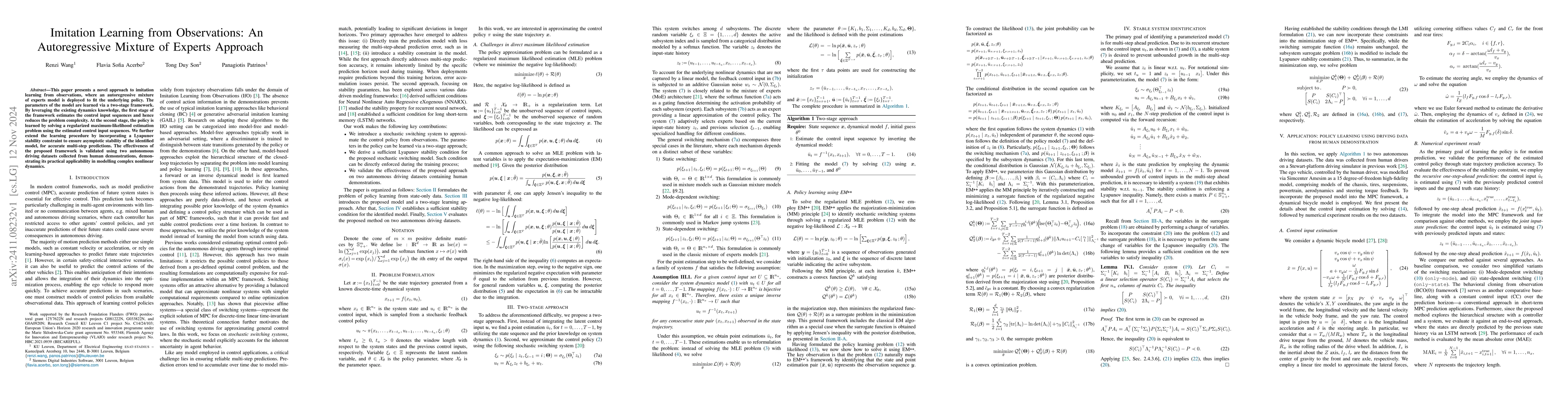 Thumbnail for Imitation Learning from Observations: An Autoregressive Mixture of
  Experts Approach