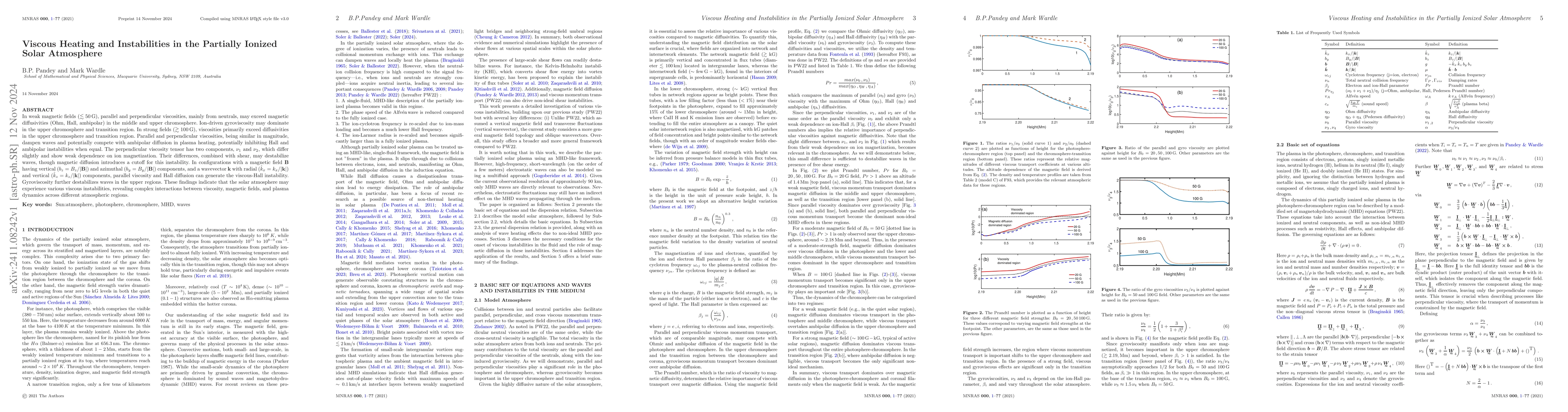 Thumbnail for Viscous Heating and Instabilities in the Partially Ionized Solar
  Atmosphere