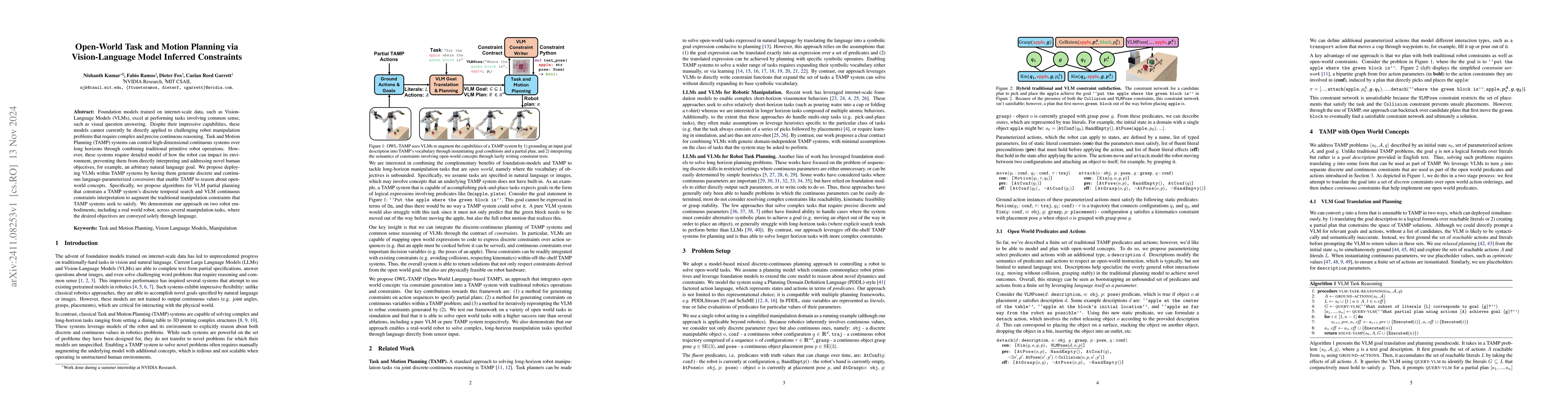 Thumbnail for Open-World Task and Motion Planning via Vision-Language Model Inferred
  Constraints