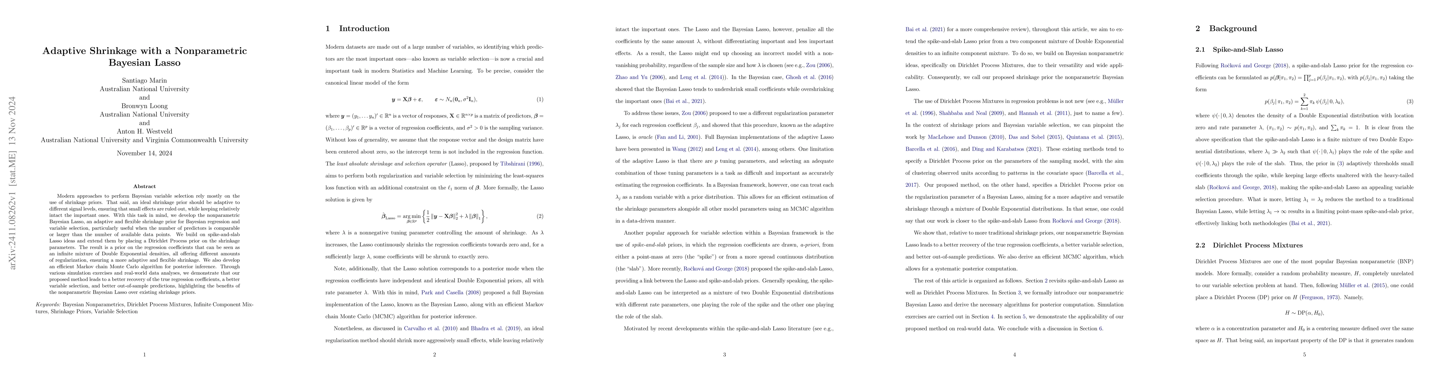 Thumbnail for Adaptive Shrinkage with a Nonparametric Bayesian Lasso