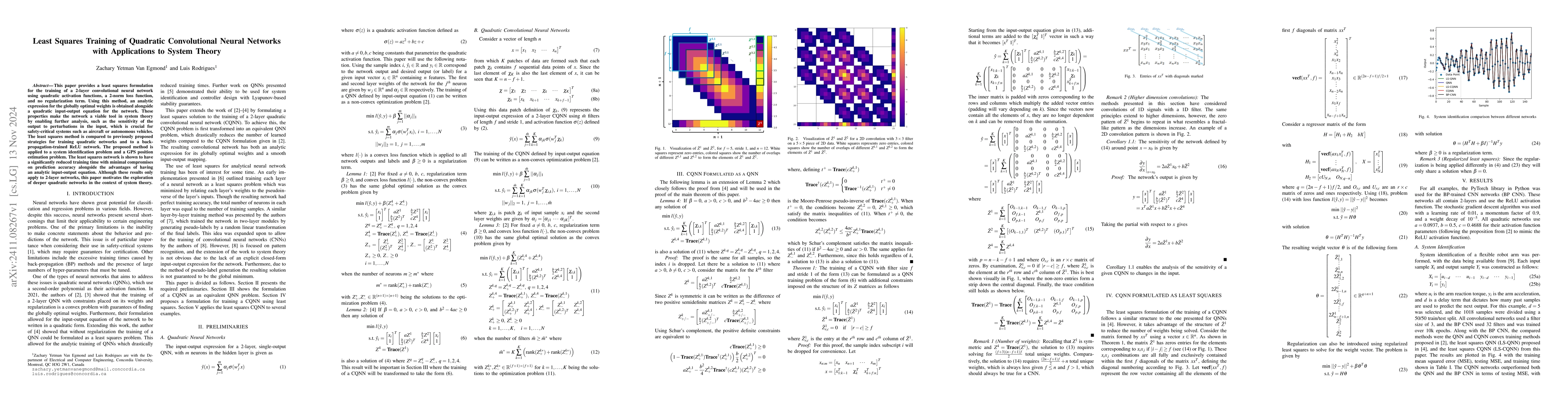 Thumbnail for Least Squares Training of Quadratic Convolutional Neural Networks with
  Applications to System Theory