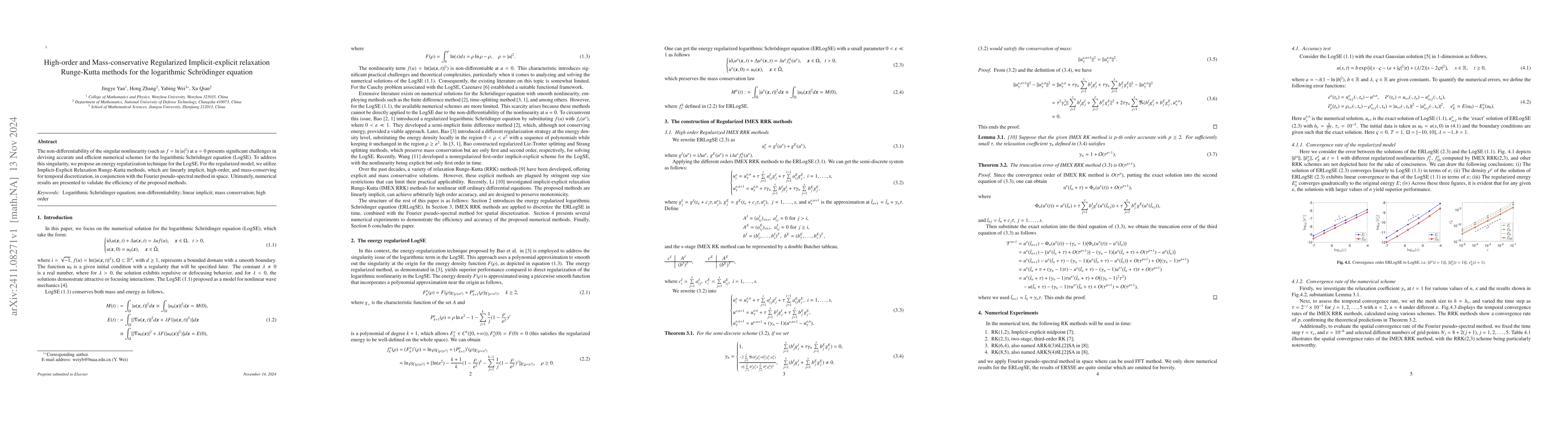 Thumbnail for High-order and Mass-conservative Regularized Implicit-explicit
  relaxation Runge-Kutta methods for the logarithmic Schrödinger equation