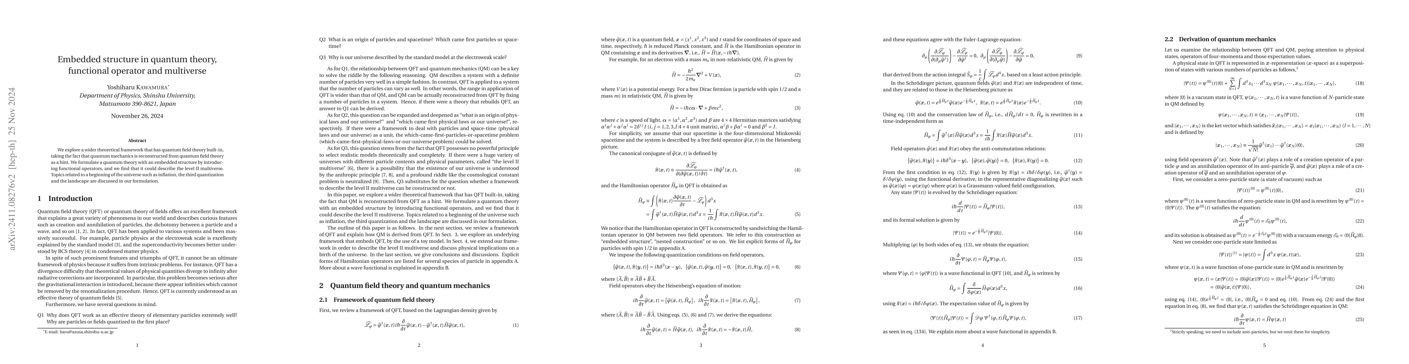 Thumbnail for Embedded structure in quantum theory, functional operator and multiverse