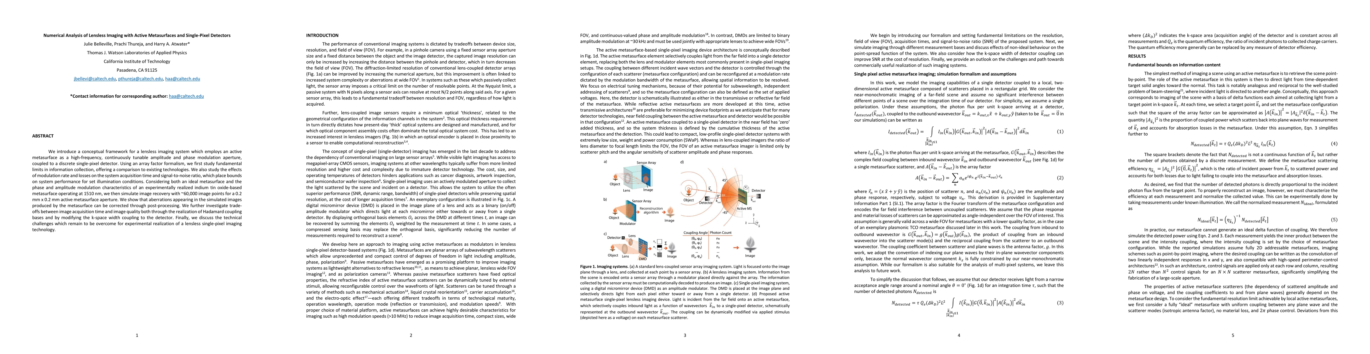 Thumbnail for Numerical Analysis of Lensless Imaging with Active Metasurfaces and
  Single-Pixel Detectors