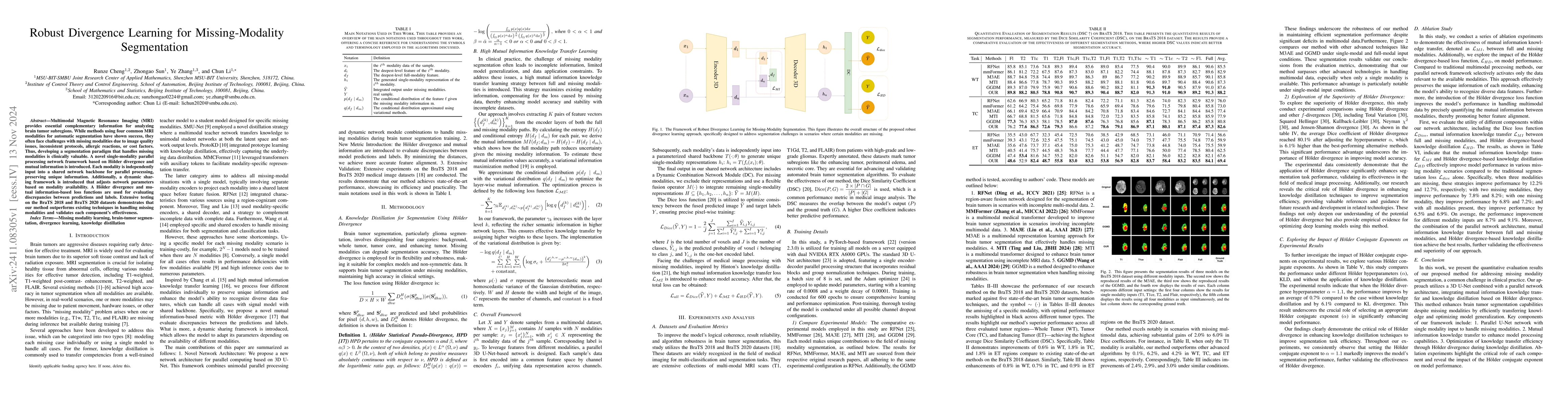 Thumbnail for Robust Divergence Learning for Missing-Modality Segmentation
