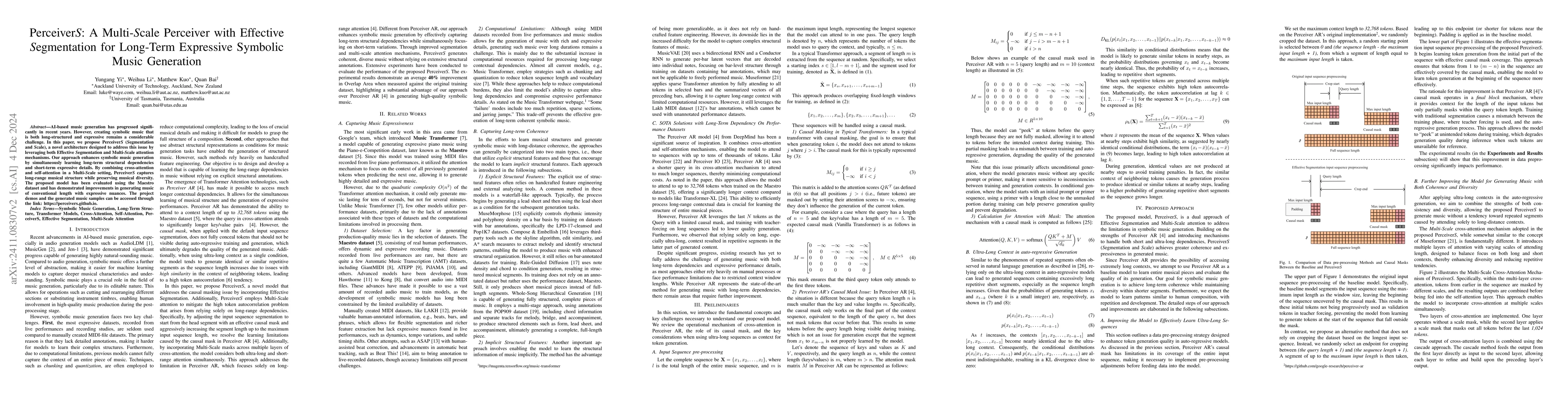 Thumbnail for PerceiverS: A Multi-Scale Perceiver with Effective Segmentation for
  Long-Term Expressive Symbolic Music Generation