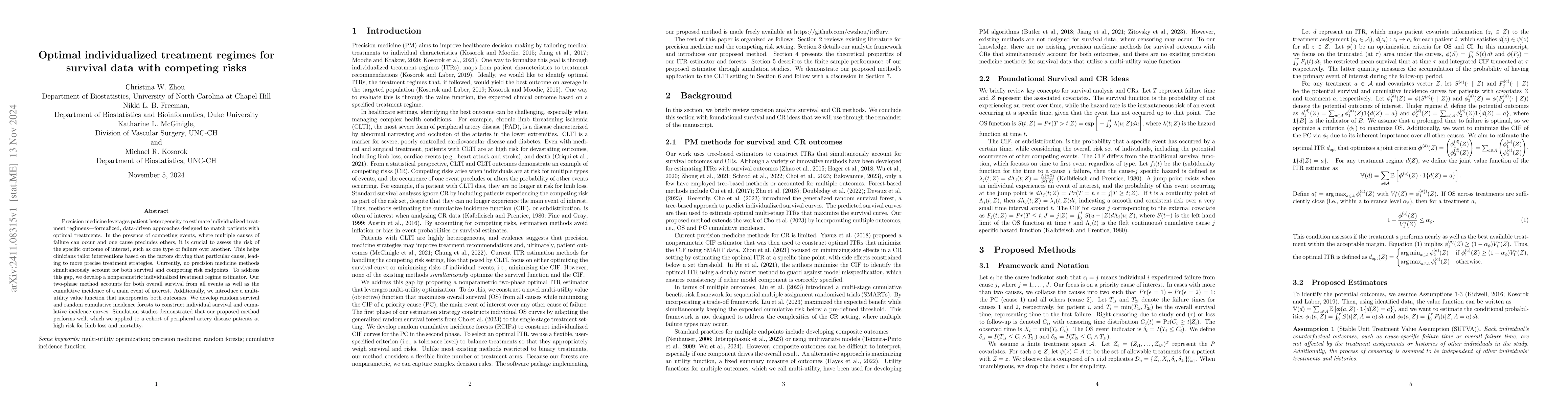 Thumbnail for Optimal individualized treatment regimes for survival data with
  competing risks