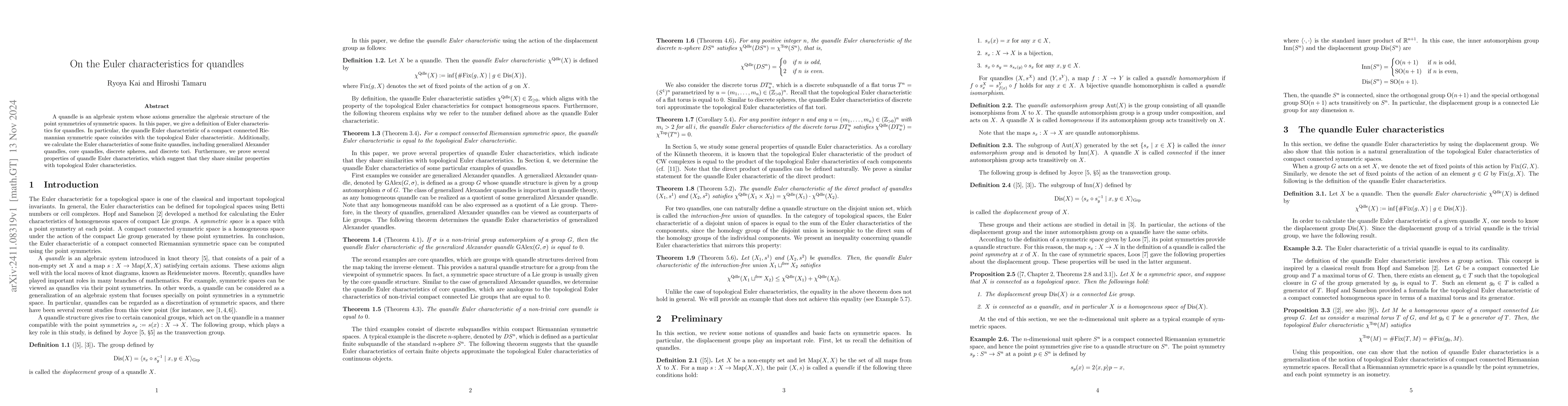Thumbnail for On the Euler characteristics for quandles