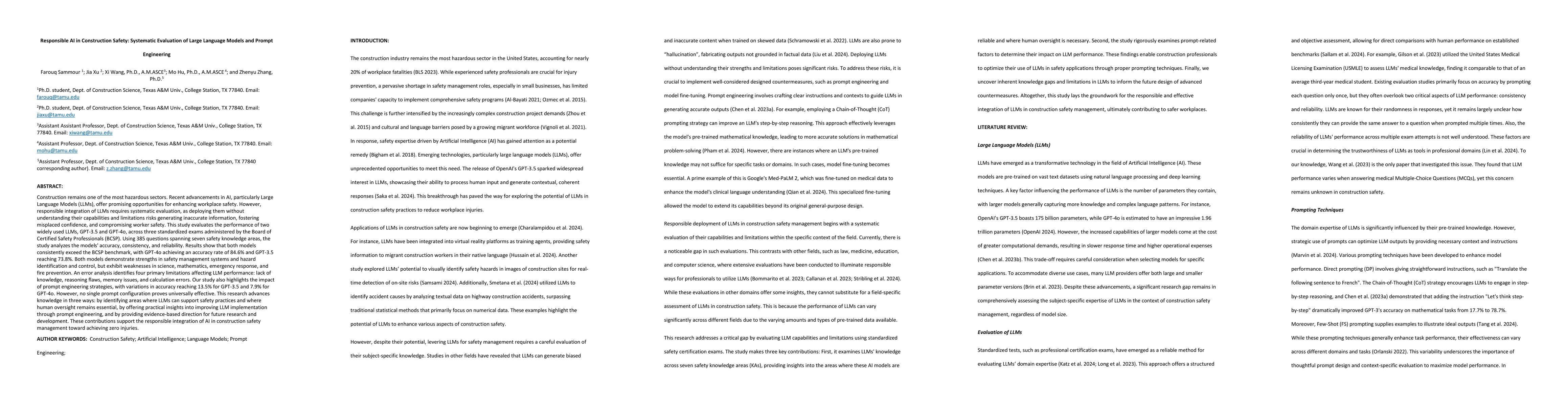 Thumbnail for Responsible AI in Construction Safety: Systematic Evaluation of Large
  Language Models and Prompt Engineering