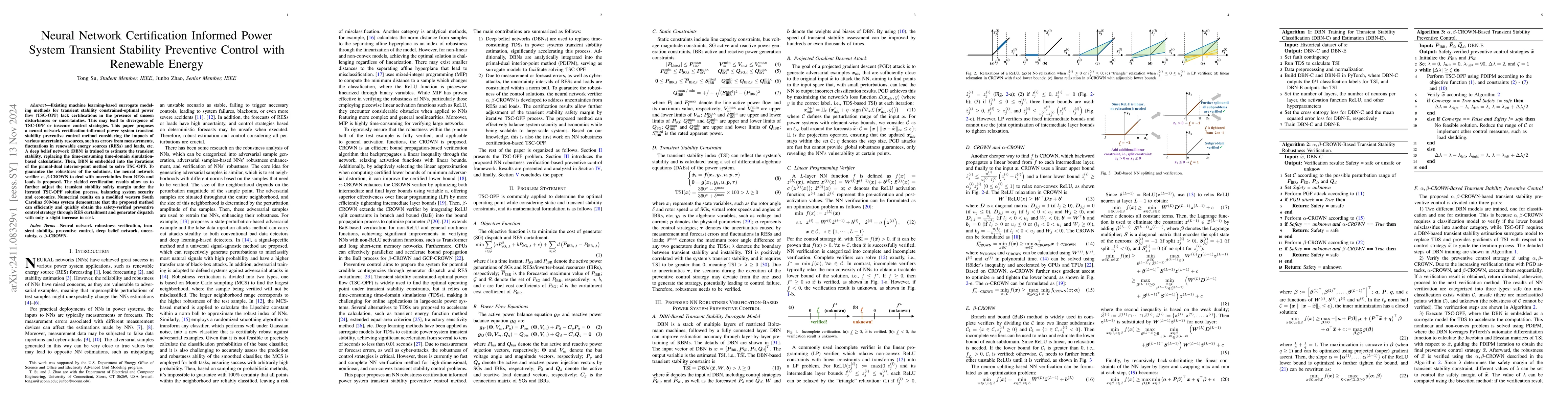 Thumbnail for Neural Network Certification Informed Power System Transient Stability
  Preventive Control with Renewable Energy