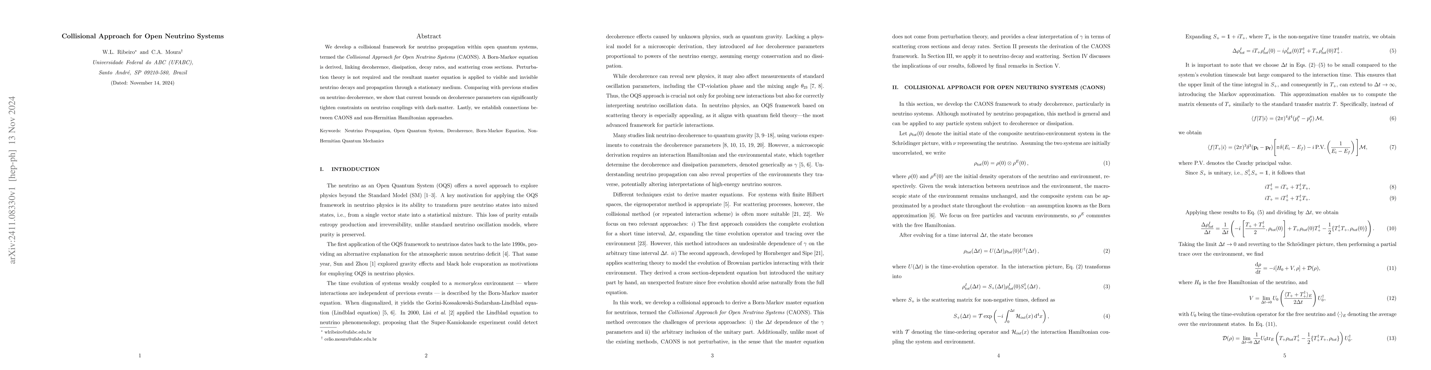 Thumbnail for Collisional Approach for Open Neutrino Systems