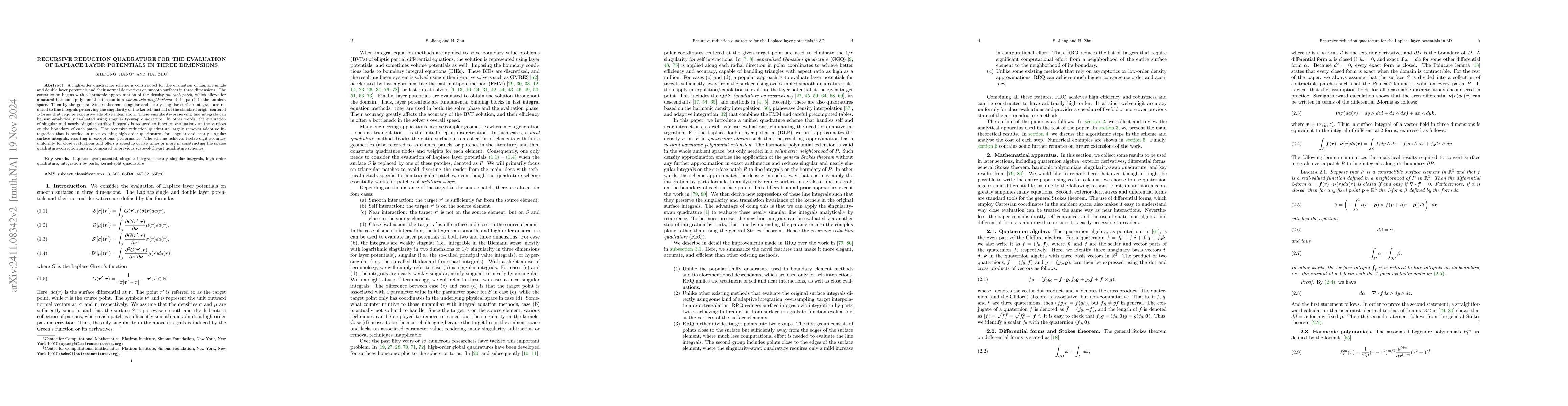 Thumbnail for Recursive reduction quadrature for the evaluation of Laplace layer
  potentials in three dimensions