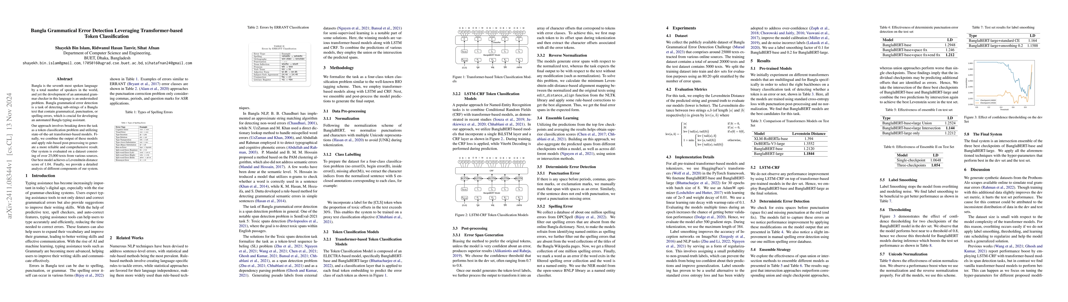 Thumbnail for Bangla Grammatical Error Detection Leveraging Transformer-based Token
  Classification