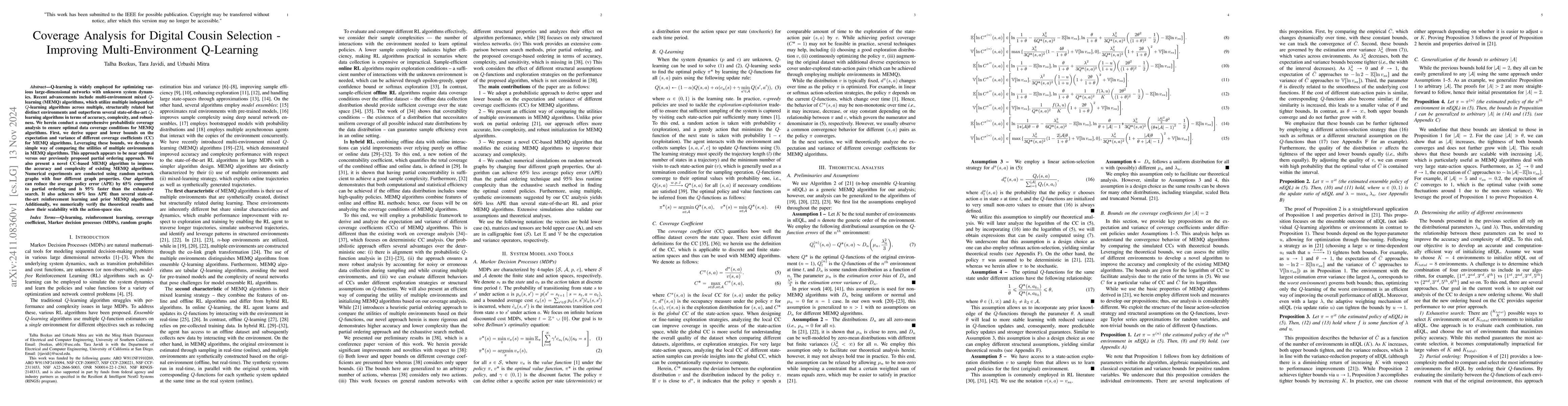 Thumbnail for Coverage Analysis for Digital Cousin Selection -- Improving
  Multi-Environment Q-Learning