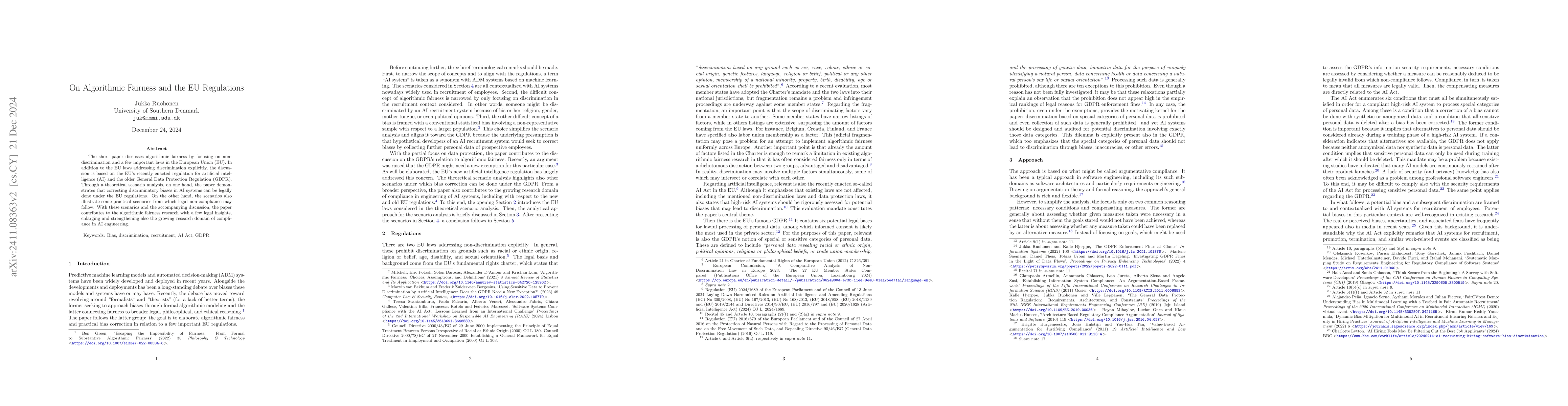 Thumbnail for On Algorithmic Fairness and the EU Regulations