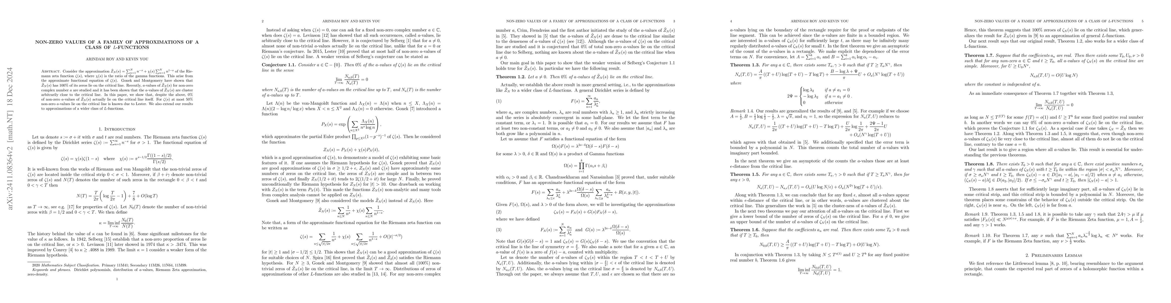 Thumbnail for Non-zero values of a family of approximations of a class of L-functions