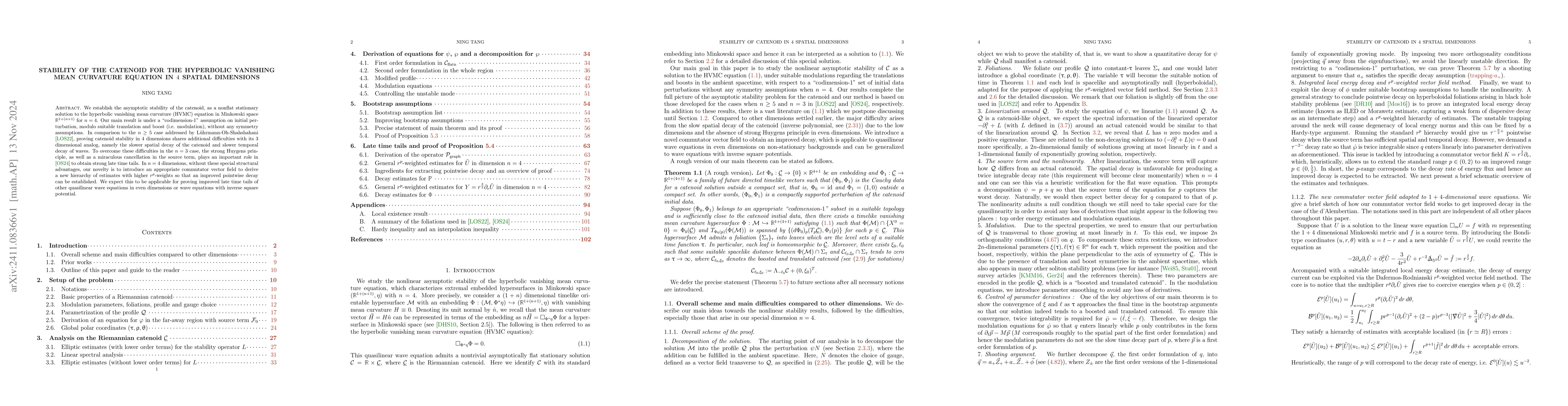 Thumbnail for Stability of the catenoid for the hyperbolic vanishing mean curvature
  equation in 4 spatial dimensions