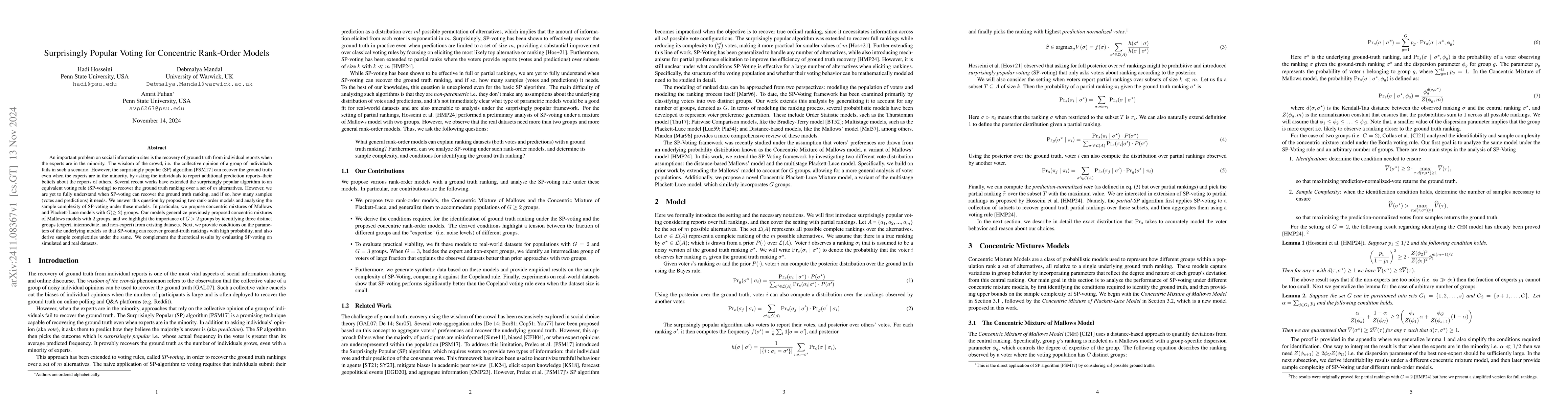 Thumbnail for Surprisingly Popular Voting for Concentric Rank-Order Models