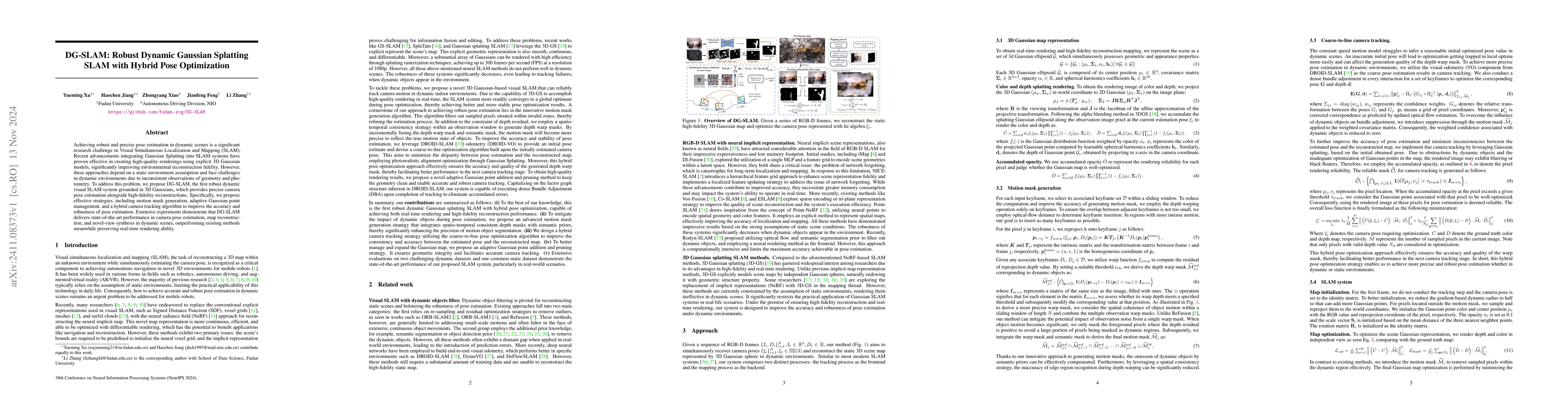 Thumbnail for DG-SLAM: Robust Dynamic Gaussian Splatting SLAM with Hybrid Pose
  Optimization