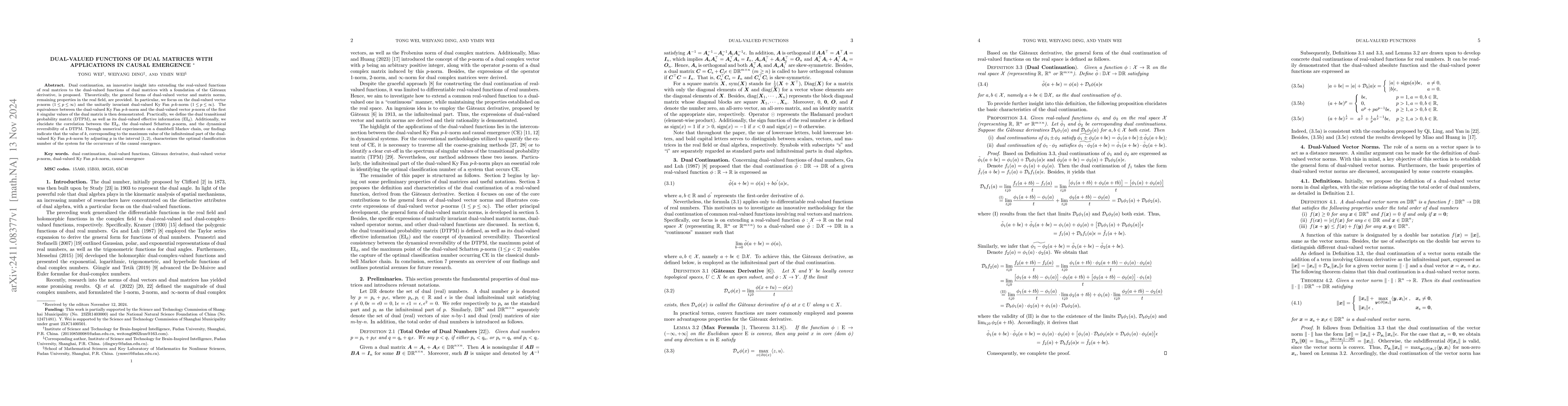 Thumbnail for Dual-Valued Functions of Dual Matrices with Applications in Causal
  Emergence
