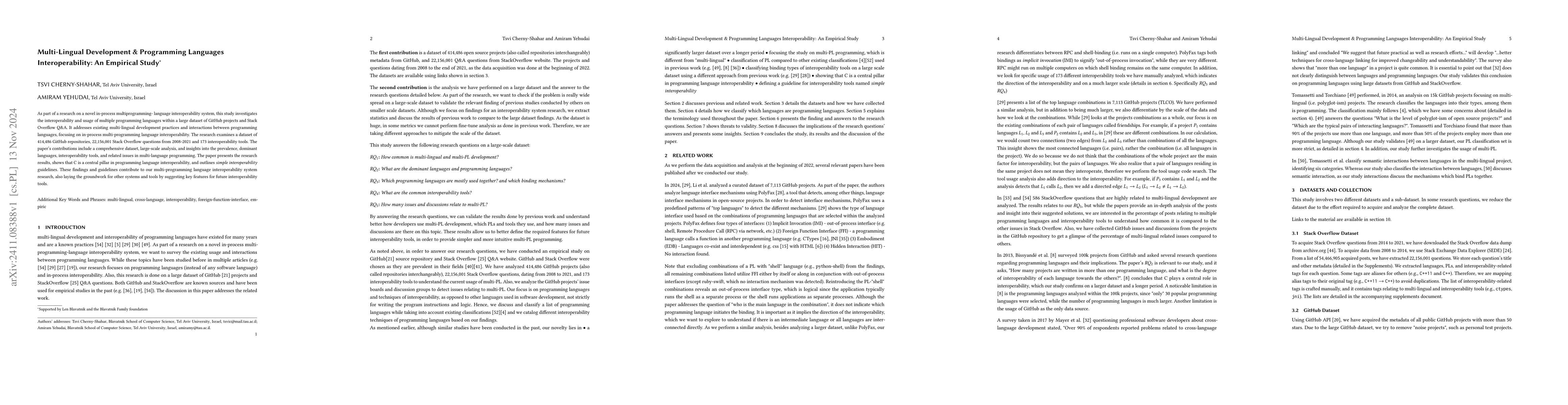 Thumbnail for Multi-Lingual Development & Programming Languages Interoperability: An
  Empirical Study