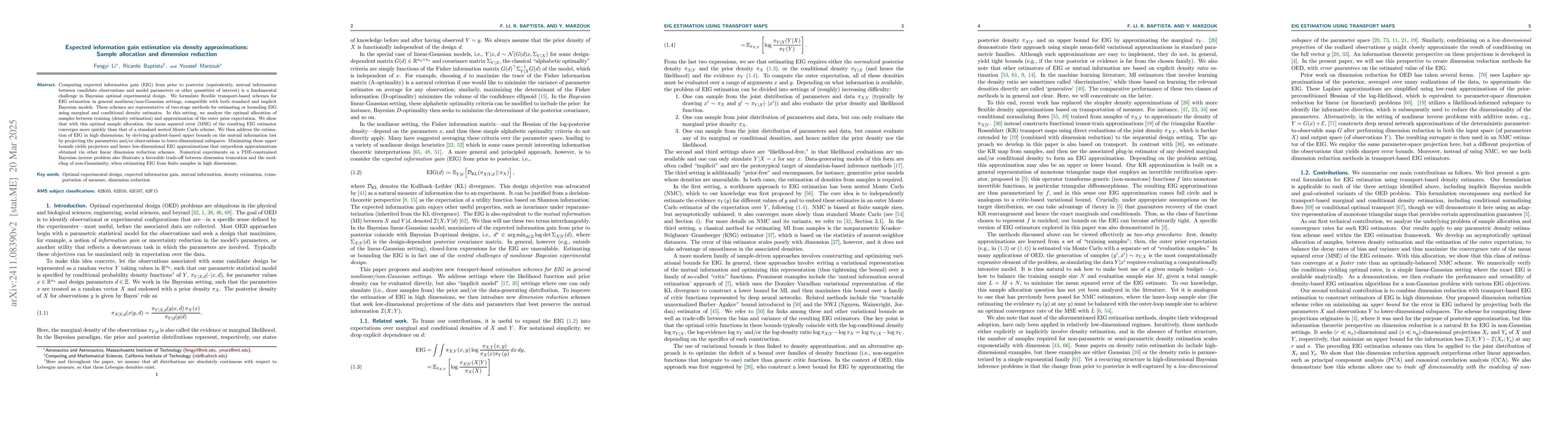 Thumbnail for Expected Information Gain Estimation via Density Approximations: Sample
  Allocation and Dimension Reduction