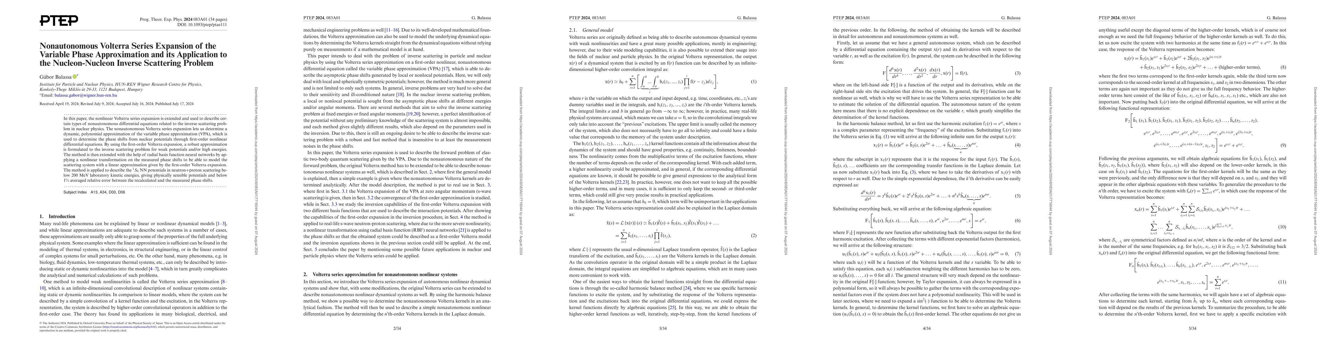 Thumbnail for Nonautonomous Volterra Series Expansion of the Variable Phase
  Approximation and its Application to the Nucleon-Nucleon Inverse Scattering
  Problem