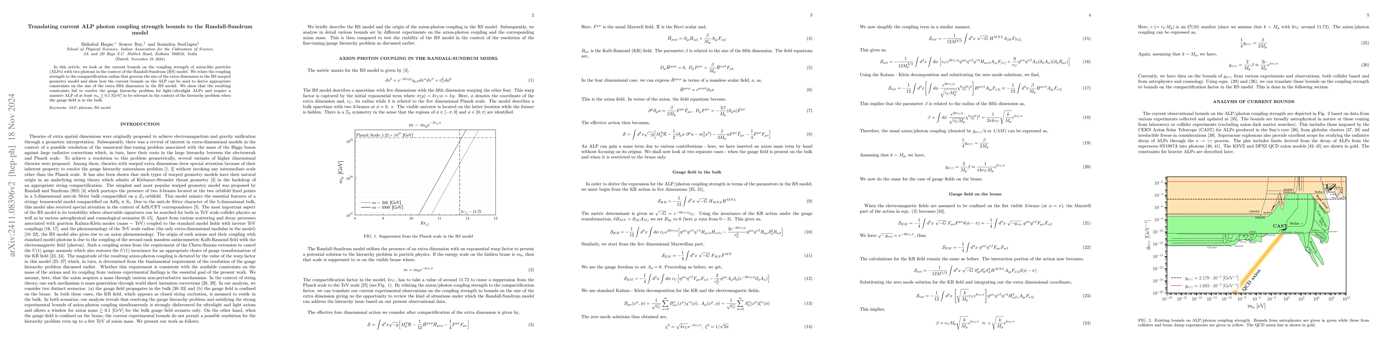 Thumbnail for Translating current ALP photon coupling strength bounds to the
  Randall-Sundrum model