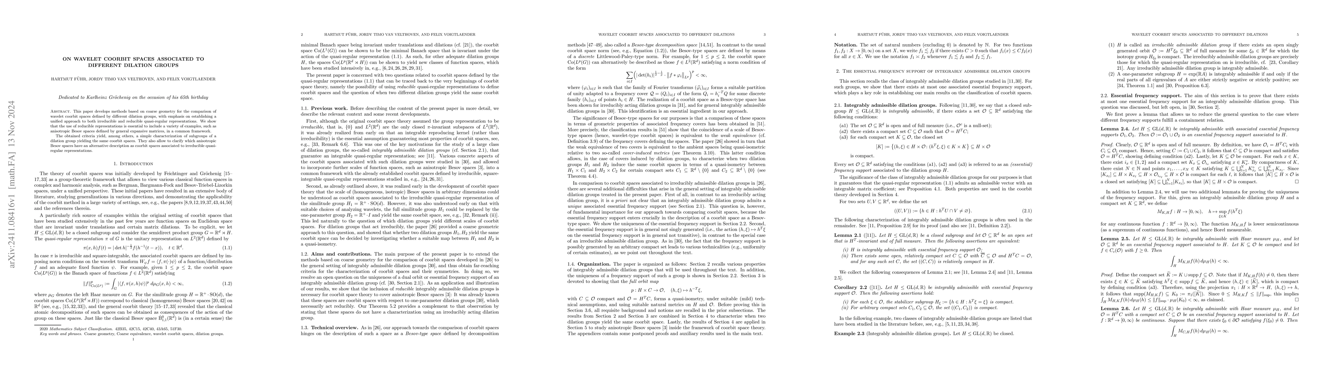 Thumbnail for On wavelet coorbit spaces associated to different dilation groups