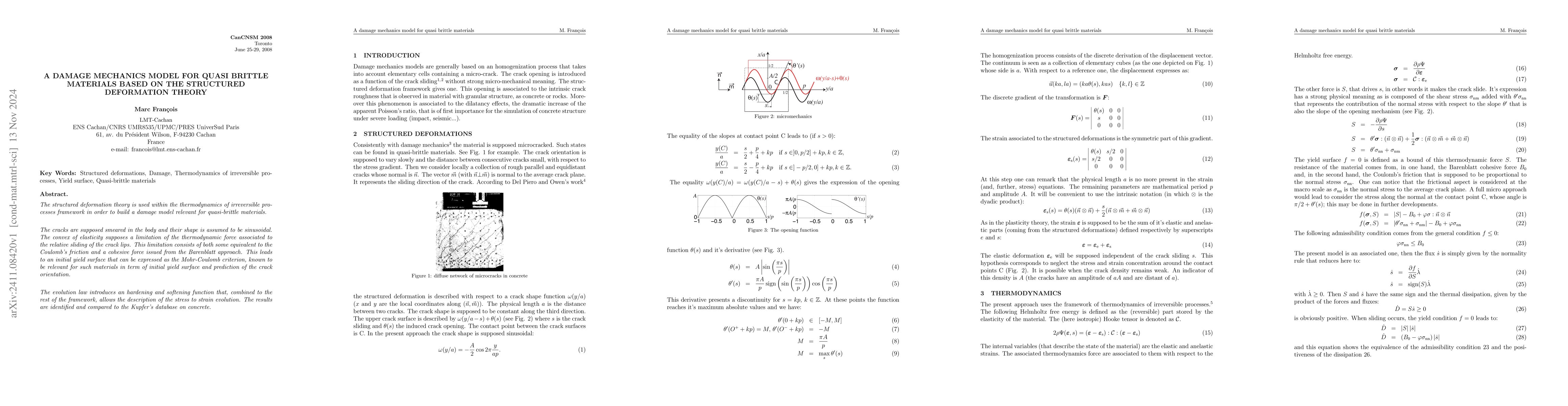Thumbnail for A damage mechanics model for quasi brittle materials based on the
  structured deformation theory