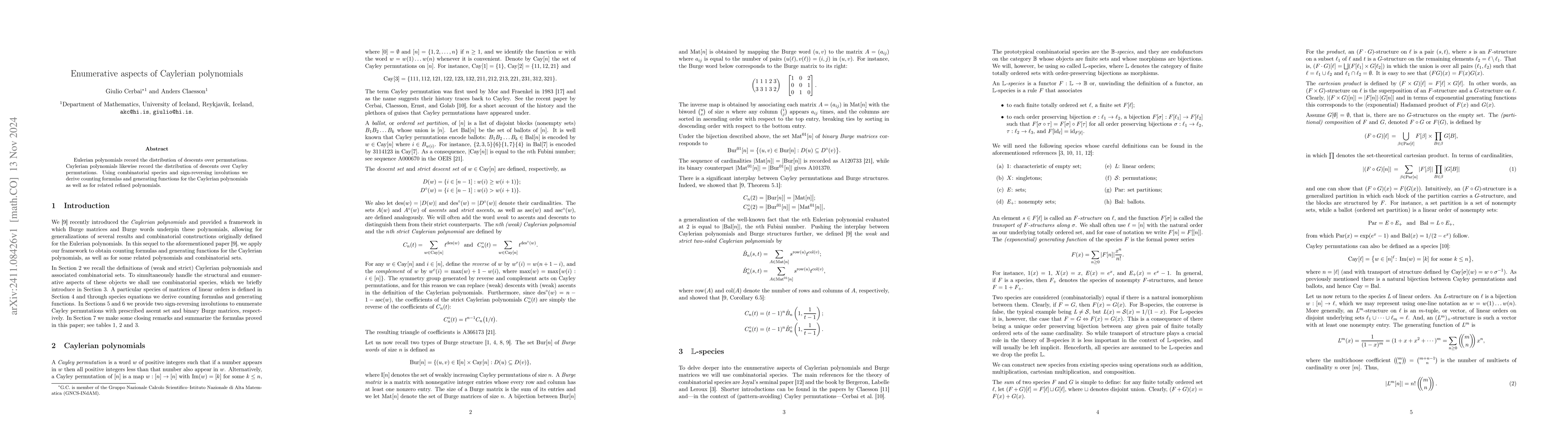 Thumbnail for Enumerative aspects of Caylerian polynomials