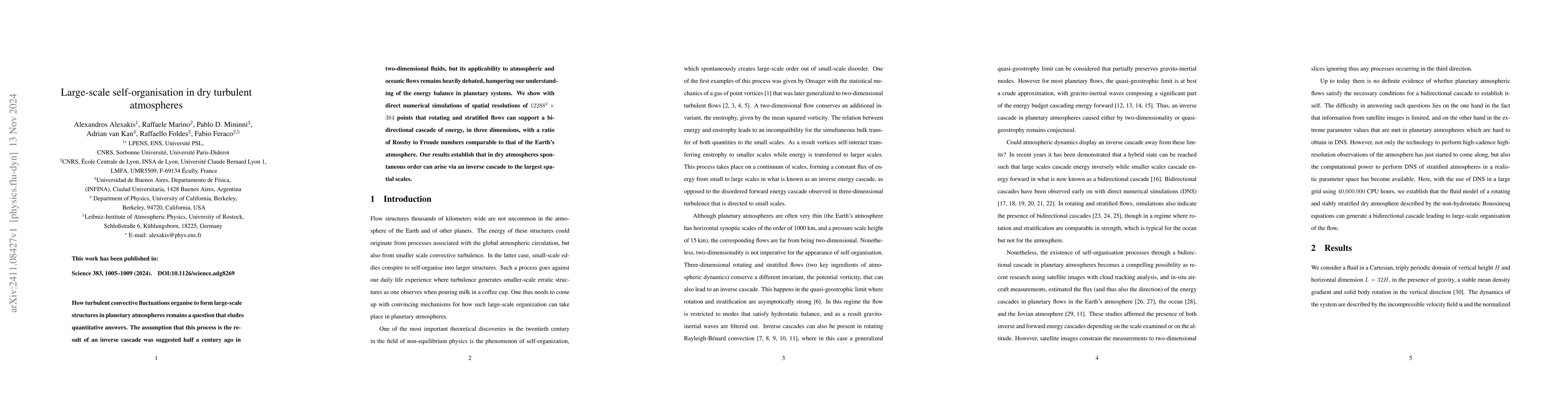 Thumbnail for Large-scale self-organisation in dry turbulent atmospheres