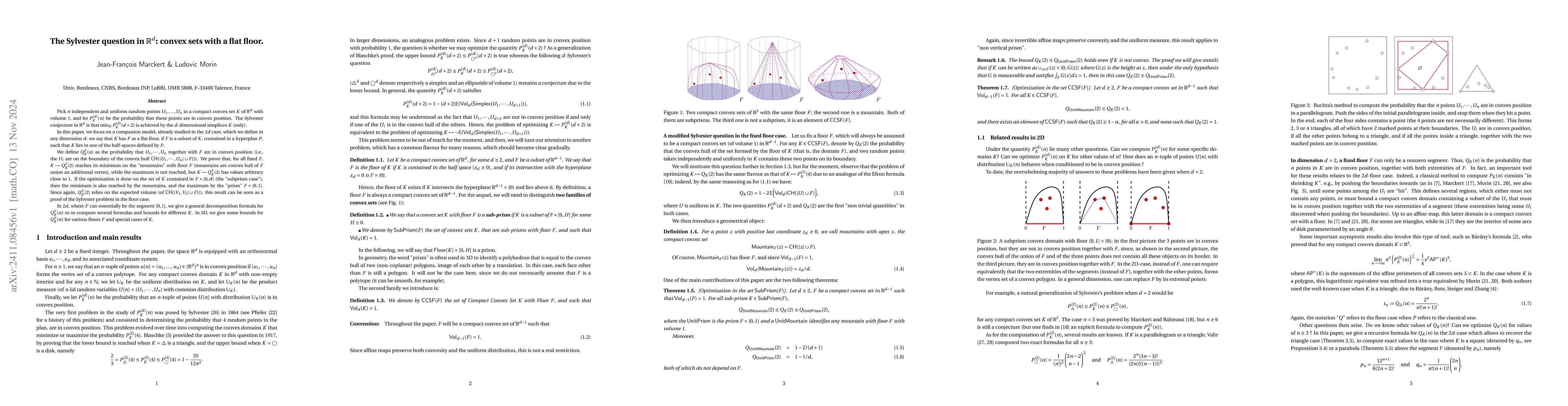 Thumbnail for The Sylvester question in $\mathbb{R}^d$: convex sets with a flat floor