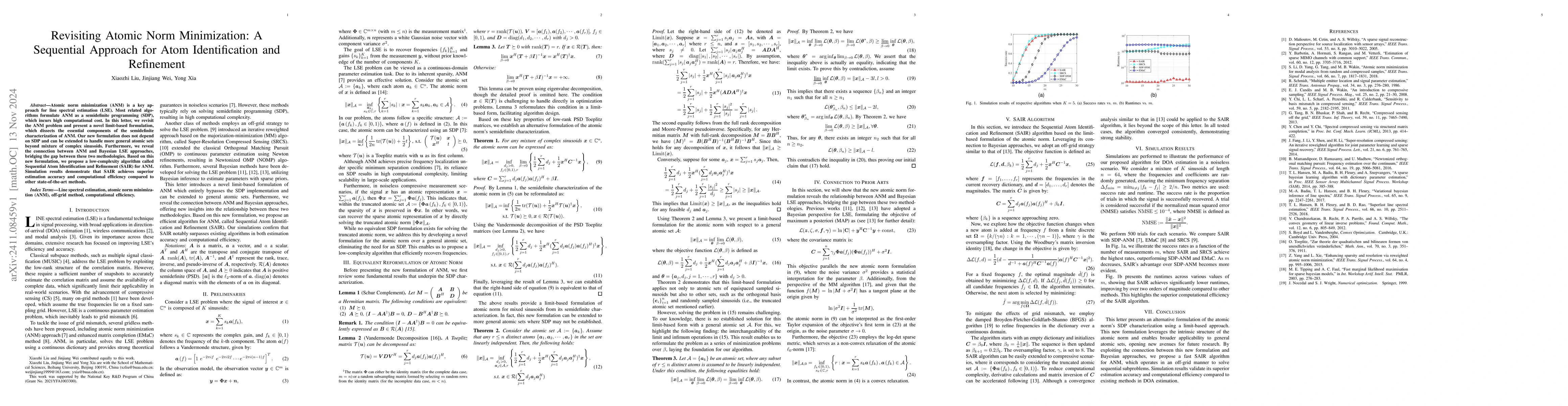 Thumbnail for Revisiting Atomic Norm Minimization: A Sequential Approach for Atom
  Identification and Refinement