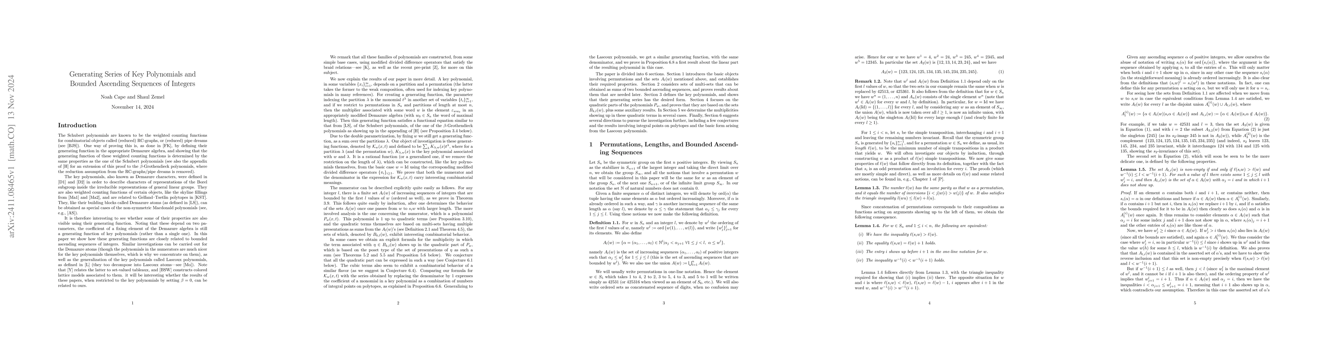 Thumbnail for Generating Series of Key Polynomials and Bounded Ascending Sequences of
  Integers