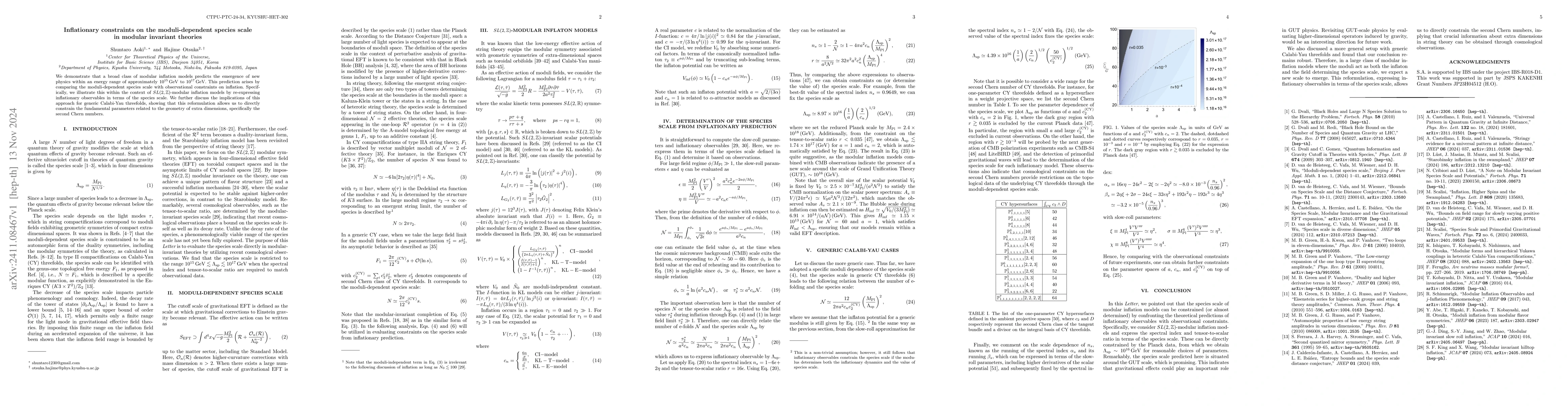 Thumbnail for Inflationary constraints on the moduli-dependent species scale in
  modular invariant theories